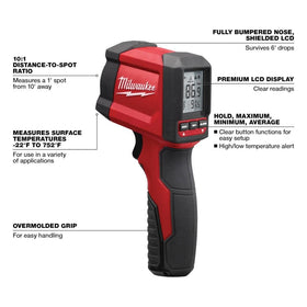 Milwaukee 2267-20 infrared temp-gun LCD display close-up for clear readings.