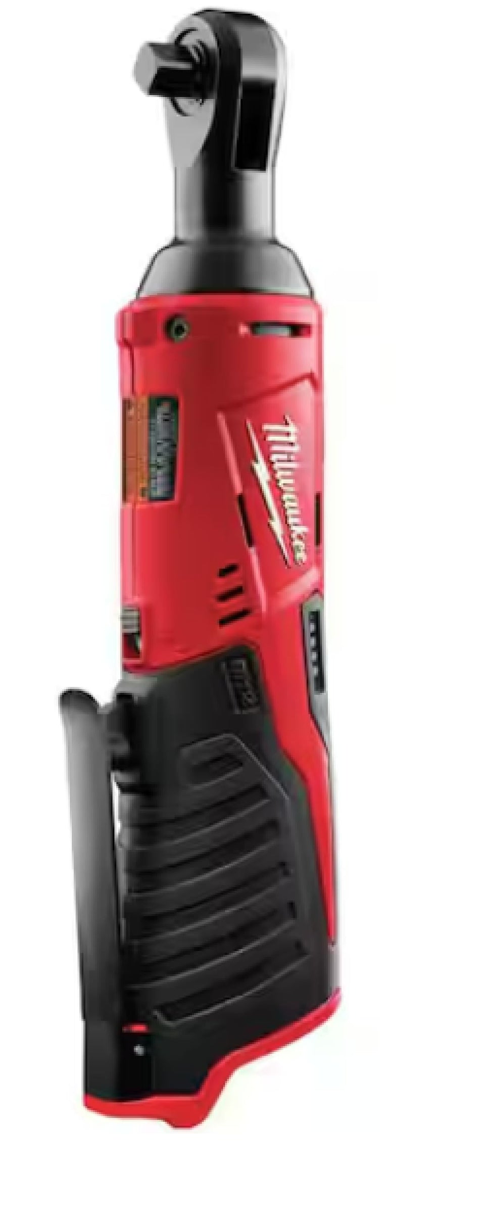 Milwaukee 2457-20 cordless ratchet shown in an engine bay for tight-space access