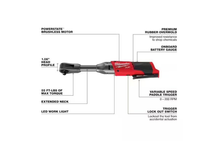 Milwaukee 2560-20 slim head profile enables better access in cramped areas.