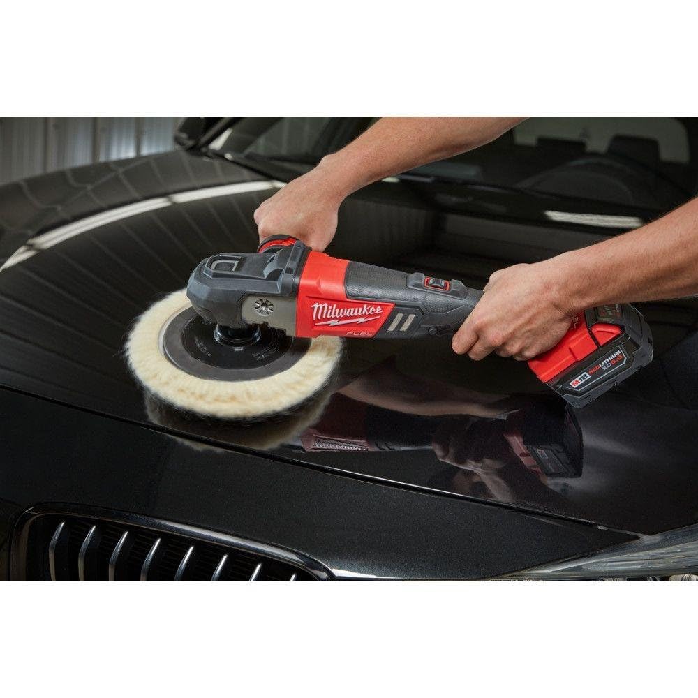 Milwaukee 2738-20 polisher in use polishing wood or metal with smooth results.