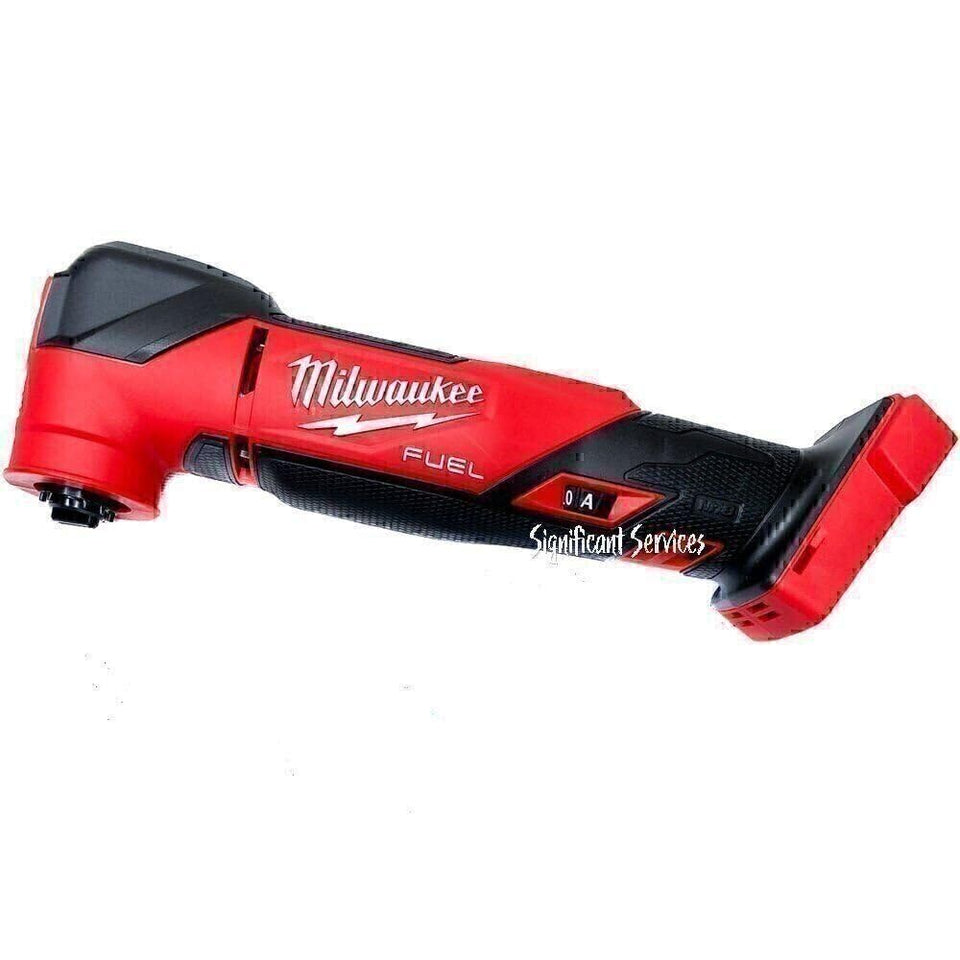 Milwaukee 2836-20 oscillating tool body with LED light for precise cuts in dim spaces.