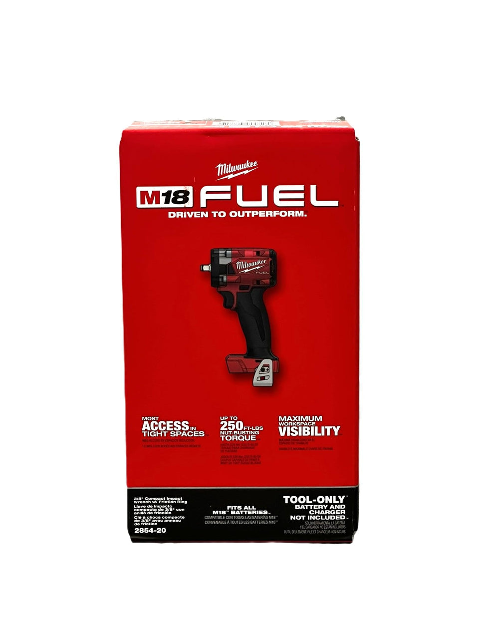 Milwaukee 2854-20 compact impact wrench with friction ring for tight spaces and fast bolt removal