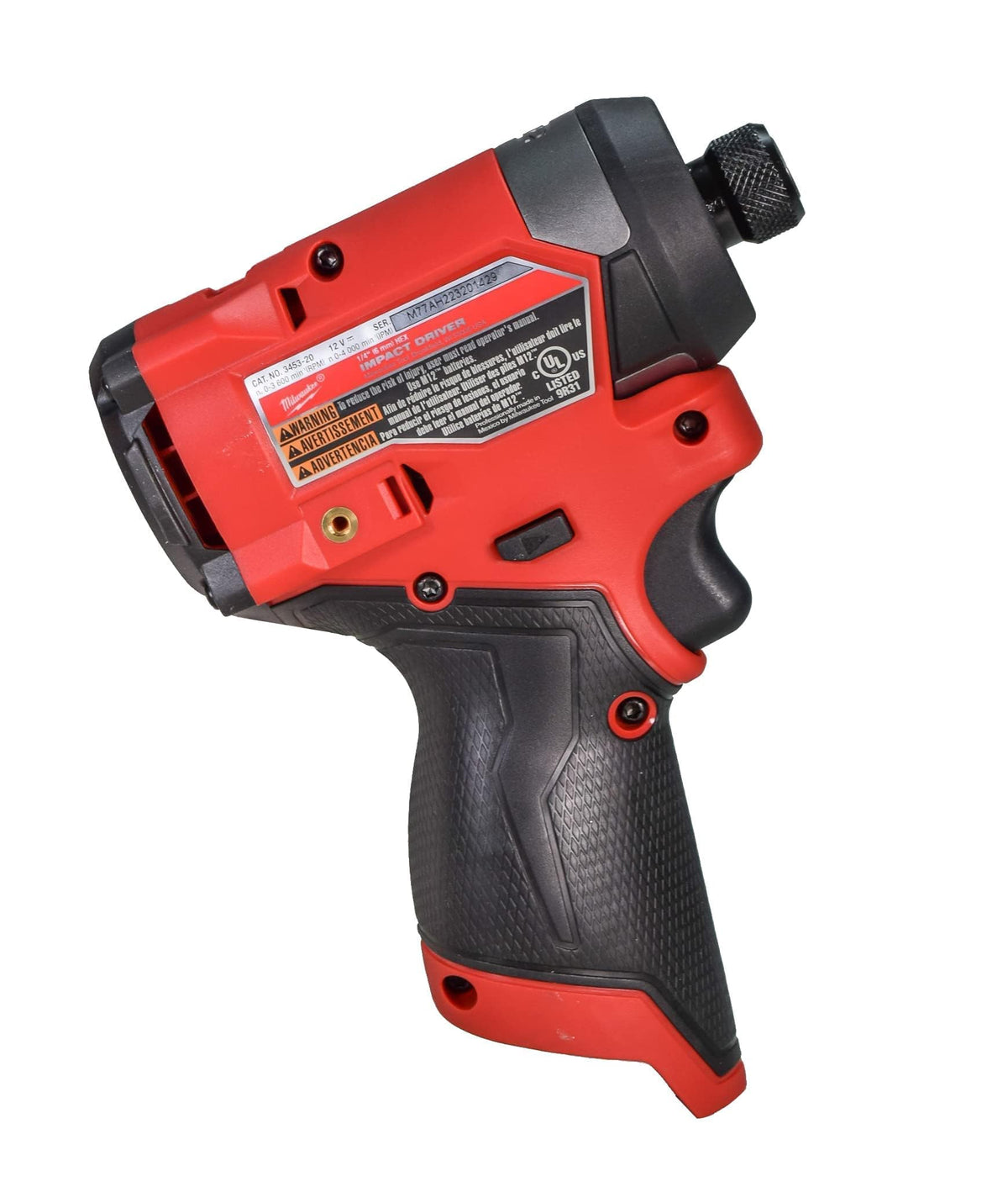 Milwaukee 3453-20 hex impact driver weighs about 2 lbs for tool belt portability.