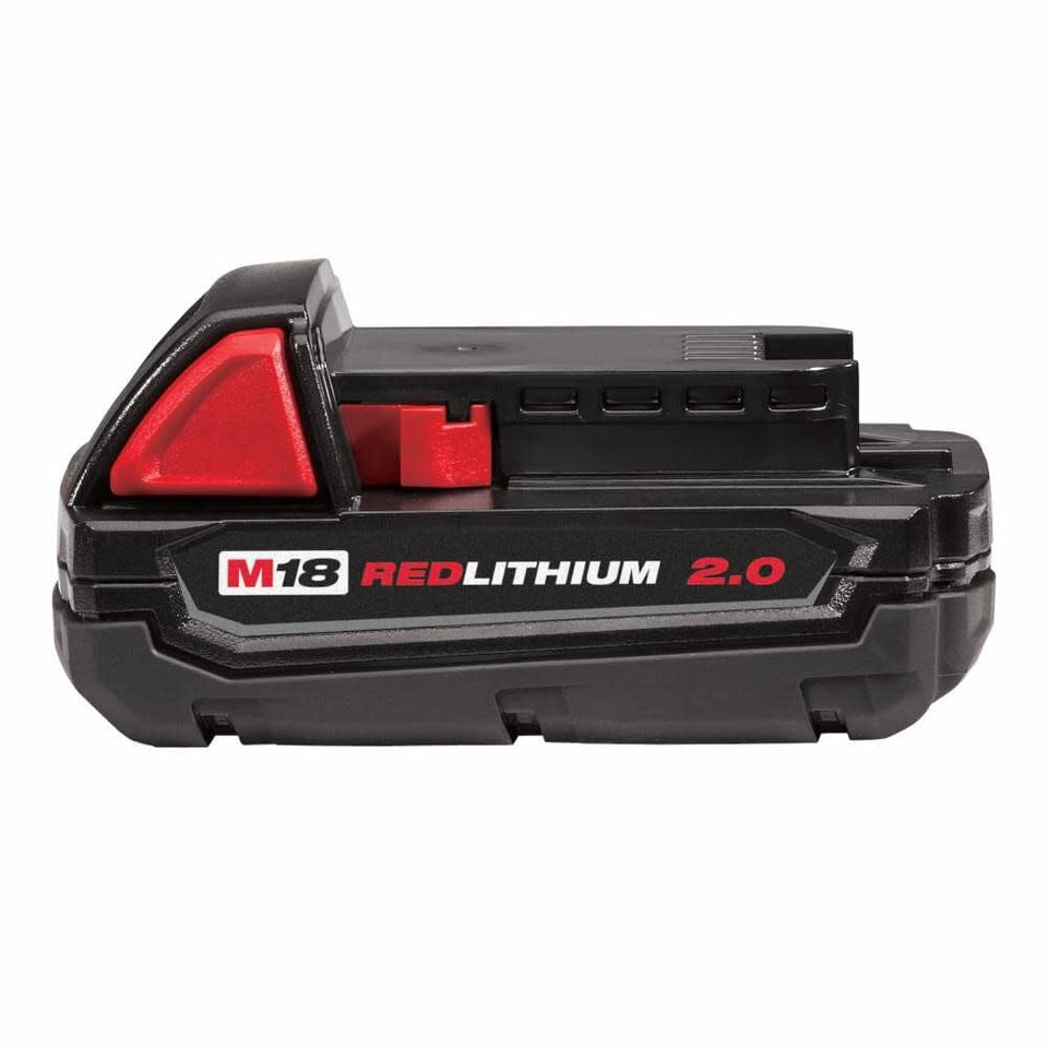 Milwaukee 48-11-1820 compact battery pack provides extended runtime for M18 tools.