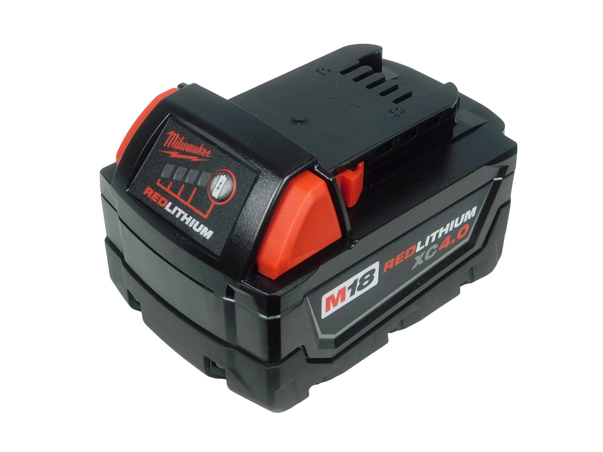 Milwaukee 48-11-1840 battery pack front view for on-site use