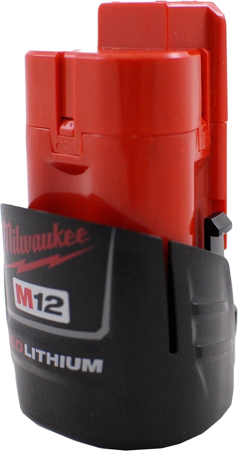 Milwaukee 48-11-2401 side view battery highlighting lightweight profile for easy handling.