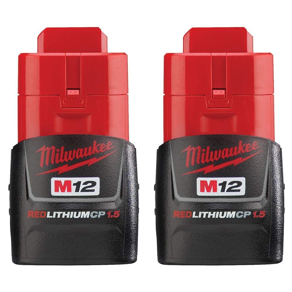 Milwaukee 48-11-2411 M12 RedLithium 2-Pack battery closeup highlights durable casing.