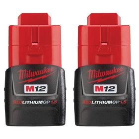 Milwaukee 48-11-2411 M12 RedLithium 2-Pack battery closeup highlights durable casing.