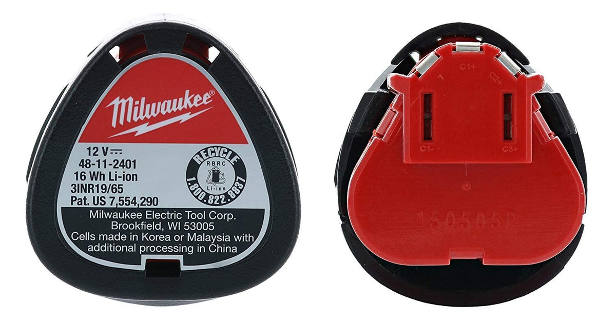 Milwaukee 48-11-2411 M12 RedLithium 2-Pack battery packaging displays two-pack set.