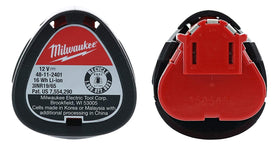 Milwaukee 48-11-2411 M12 RedLithium 2-Pack battery packaging displays two-pack set.