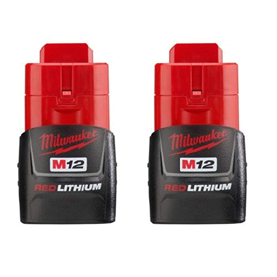 Milwaukee 48-11-2411 M12 RedLithium 2-Pack battery showcase demonstrates extended work time.