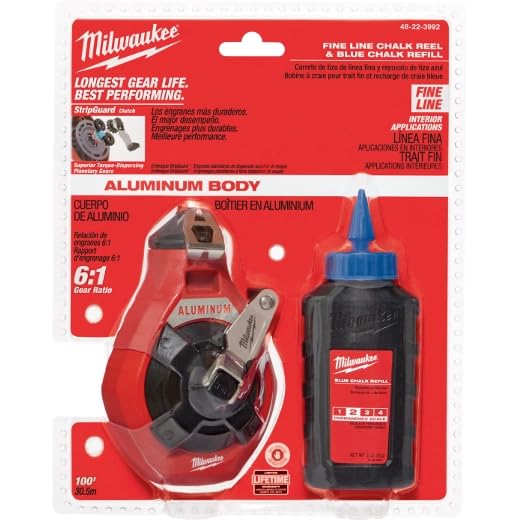 Milwaukee chalk line closure hook facilitates quick setup and tension control.