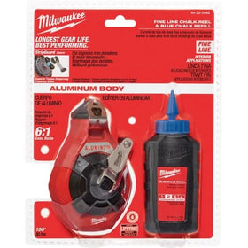 Milwaukee chalk line closure hook facilitates quick setup and tension control.