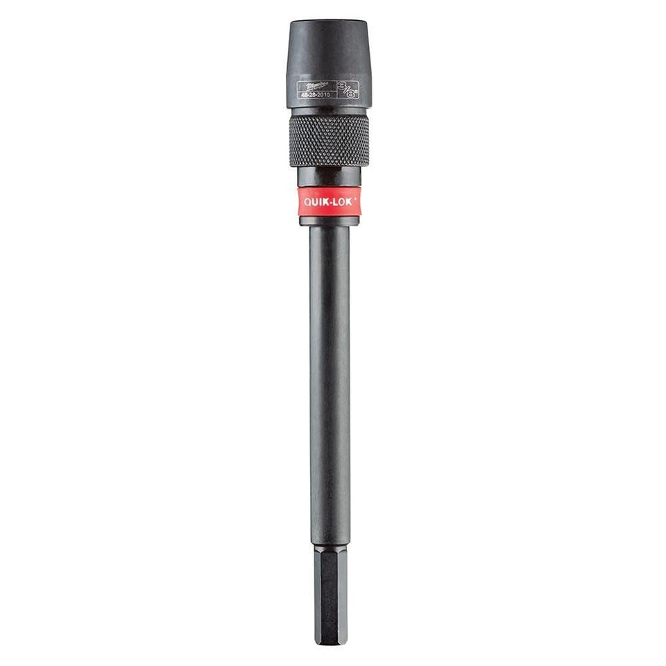 Milwaukee 3/8 inch Quik-Lok extension demonstrates compact reach in tight spaces