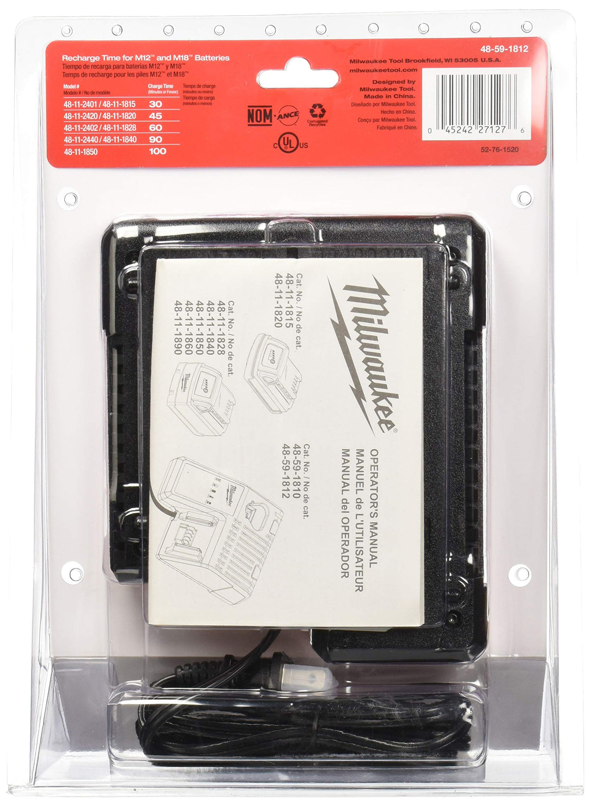 Milwaukee 48-59-1812 shows LED indicators and onboard fuel gauge for quick charge status on site.
