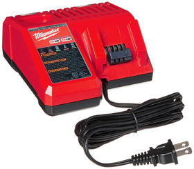 Milwaukee multi-voltage charger in use with M12 and M18 tools