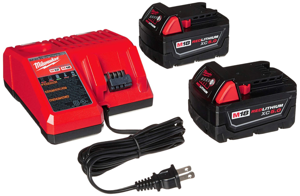 Milwaukee 48-59-1850 battery pair front view with 5.0 Ah runtime