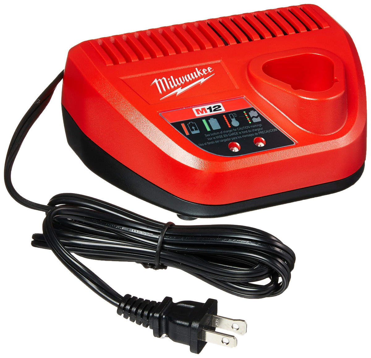 Milwaukee 48-59-2401 charger front view, compact design ideal for small workshops.