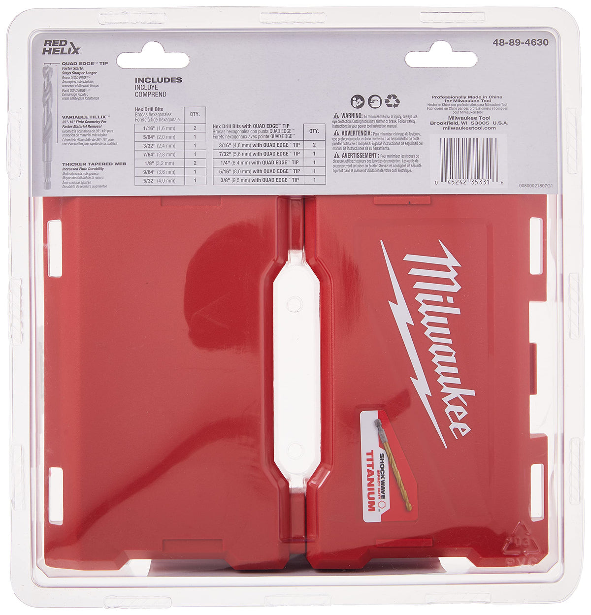 Milwaukee 48-89-4630 box with bits highlights durable titanium coating for long tool life