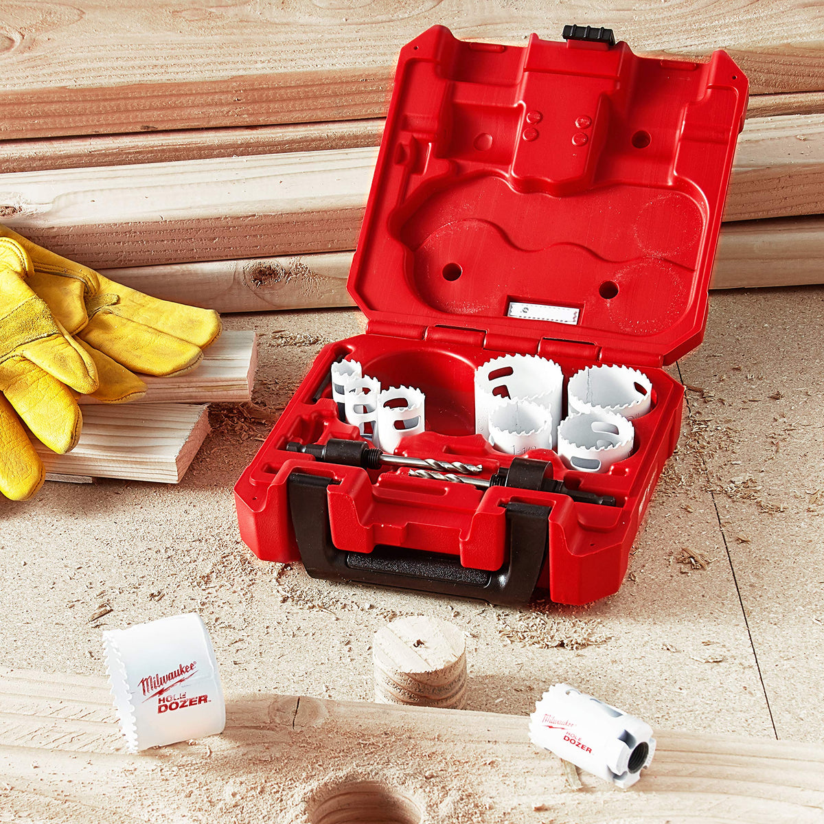 Milwaukee 49-22-4025 hole saw collection displayed inline with sharp teeth for fast cuts
