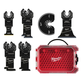 Milwaukee 9pc blade set mounted for curved or intricate cuts.