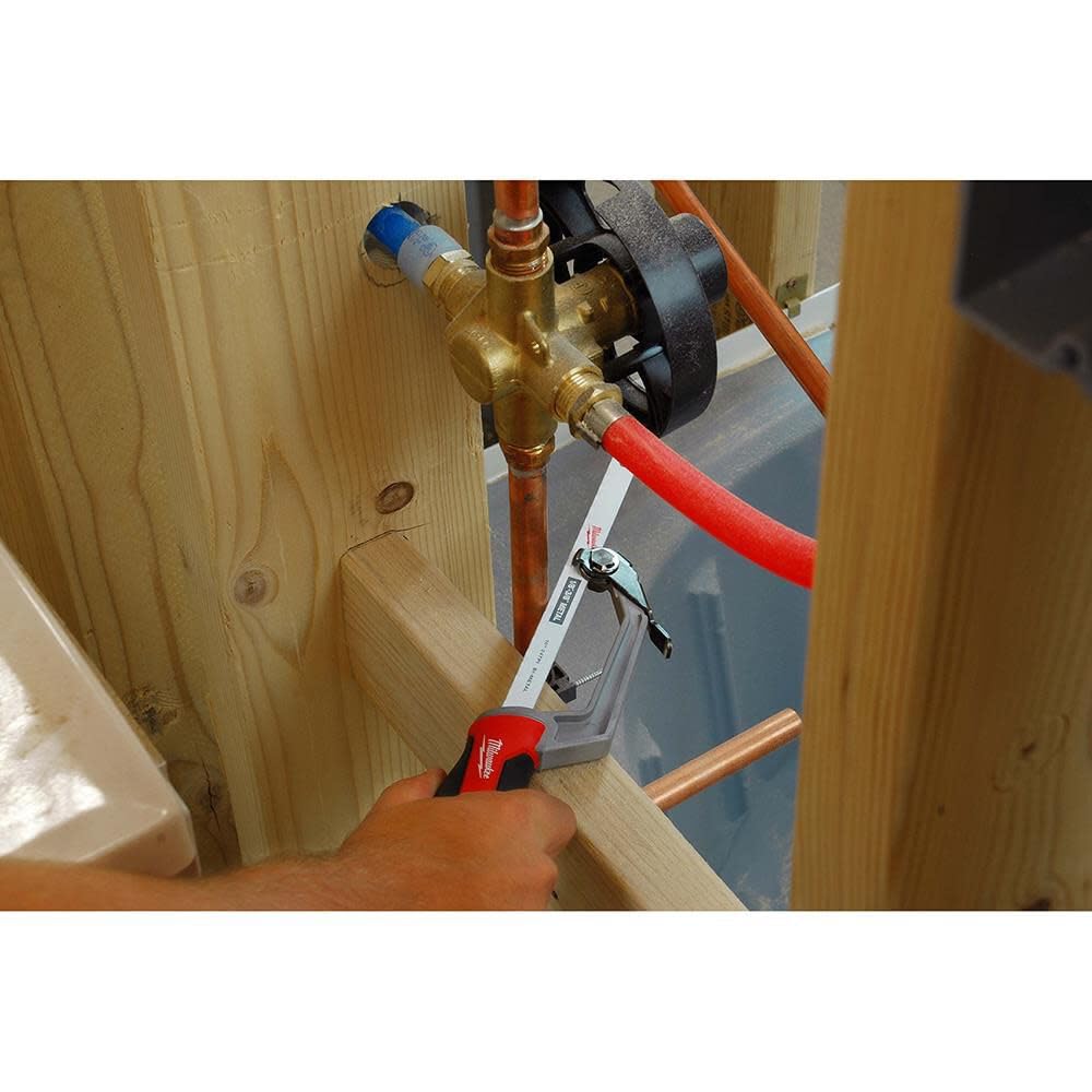 Milwaukee adjustable blade length aids flush cutting.
