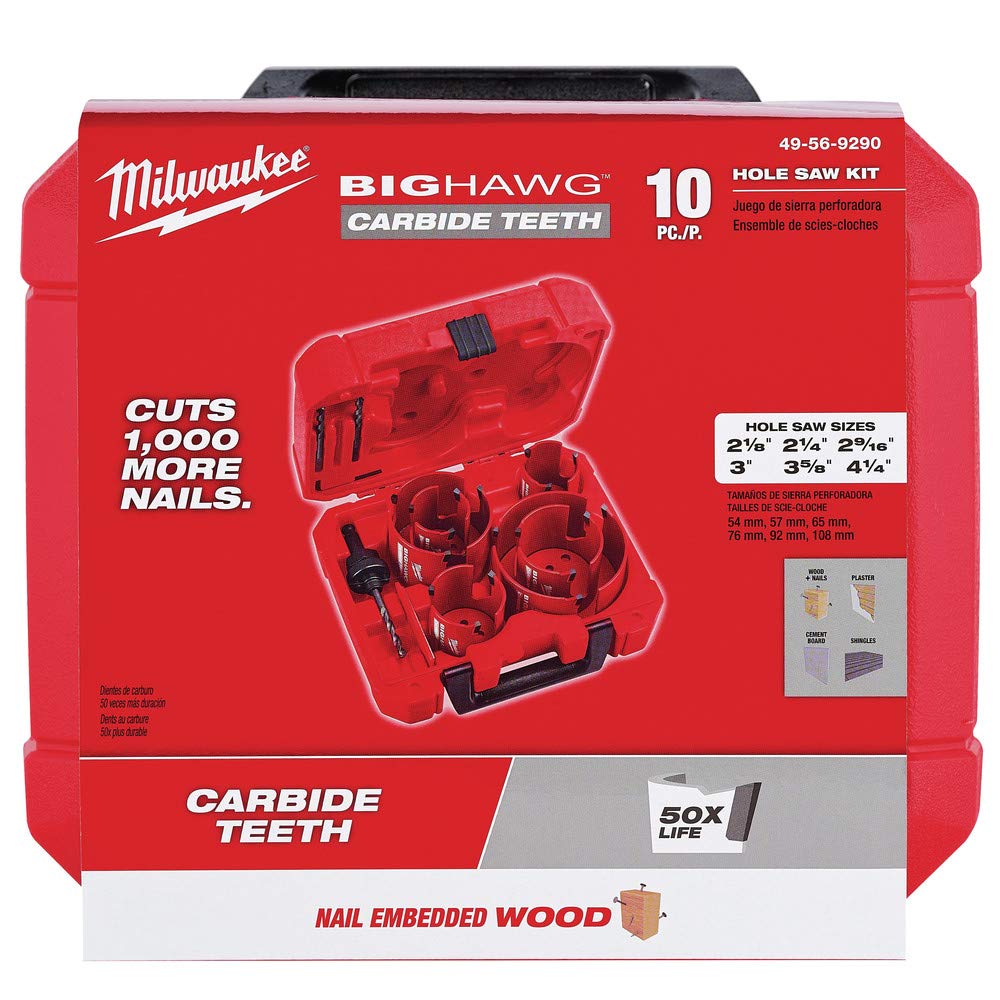 Milwaukee Big Hawg 10pc hole saw kit case open — organized tools for efficient project setups