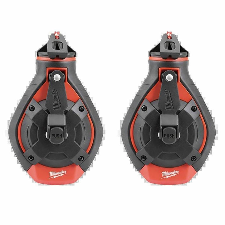 Milwaukee Bold Line chalk reel front view shows rugged casing for tough job sites.