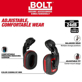 Milwaukee Bolt 24dB earmuffs with adjustable headband for secure fit