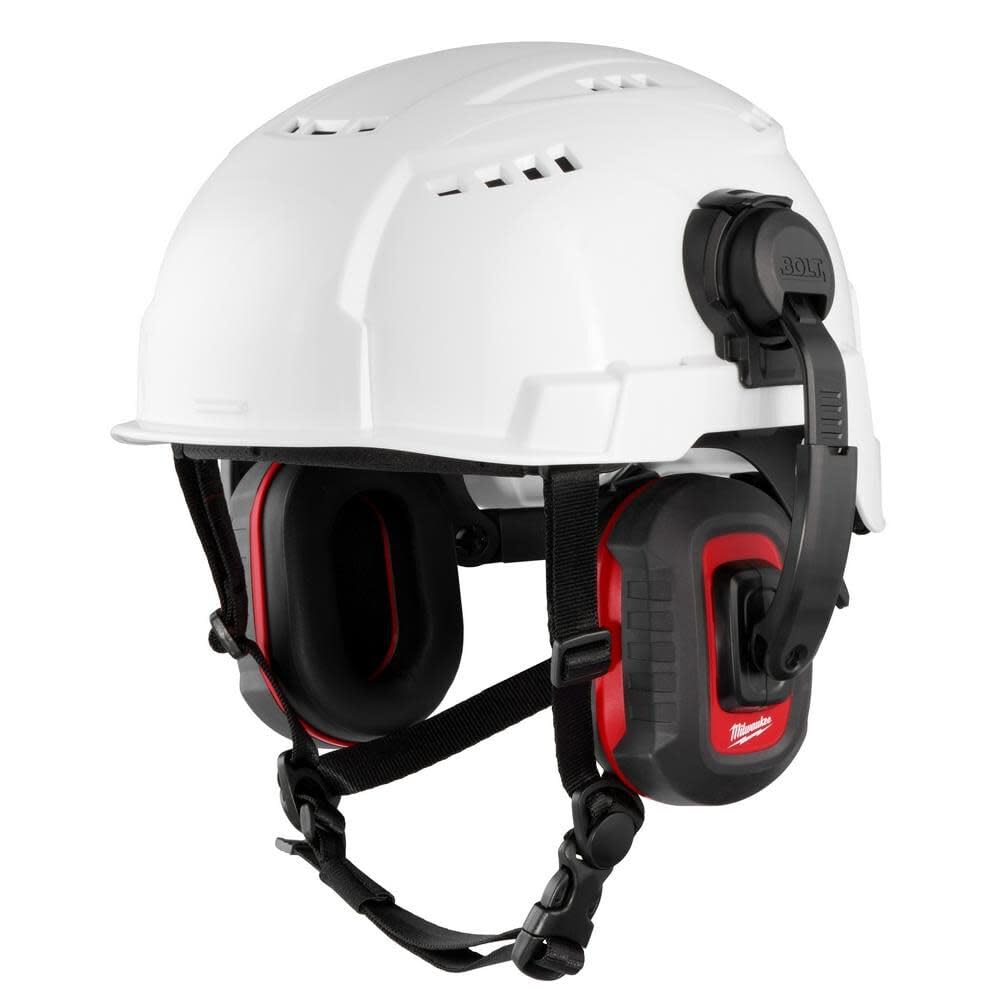 Two-piece Milwaukee Bolt 24dB earmuff set ready for team use