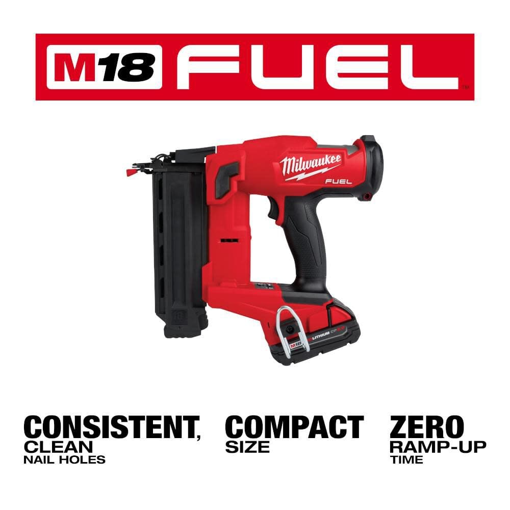 Milwaukee 18GA Brad Nailer dry-fire lockout prevents misfires during nail runs.