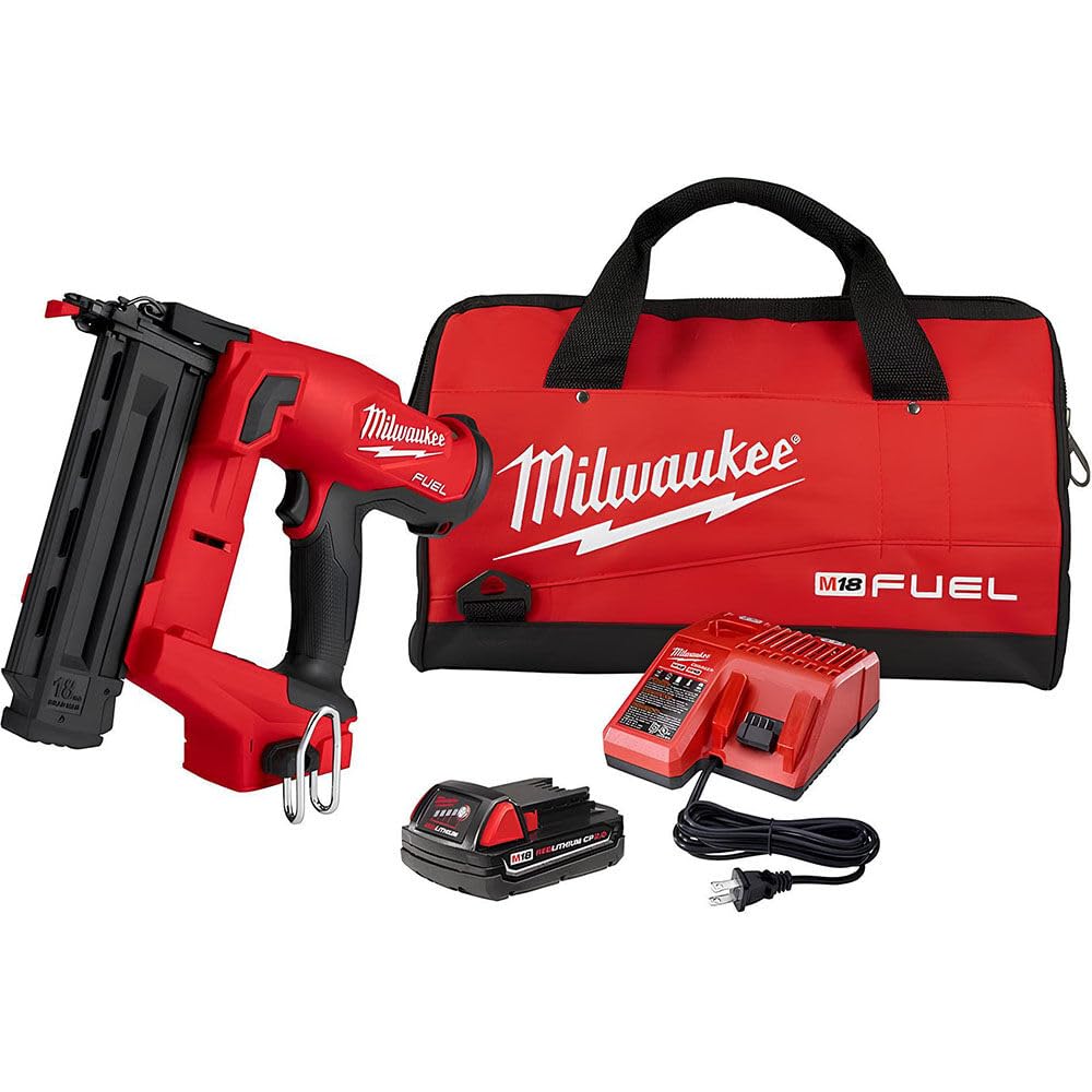 Milwaukee 18GA Brad Nailer nose view enables precise subflush drive.