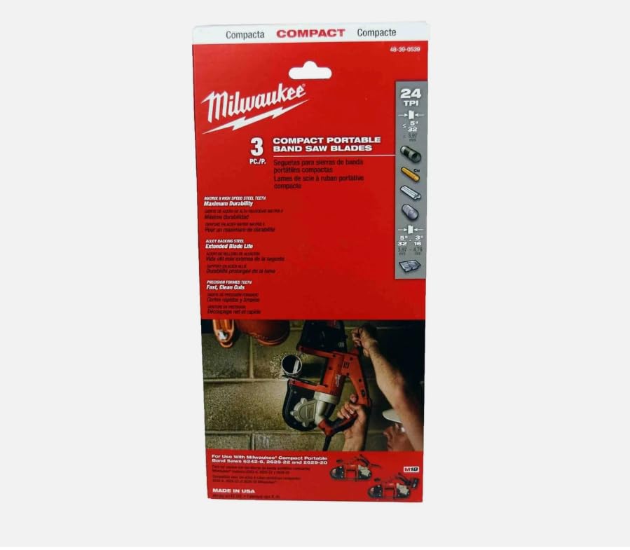 Milwaukee compact band saw blade 35-3/8 inch with 24 TPI for straight, durable metal cuts.