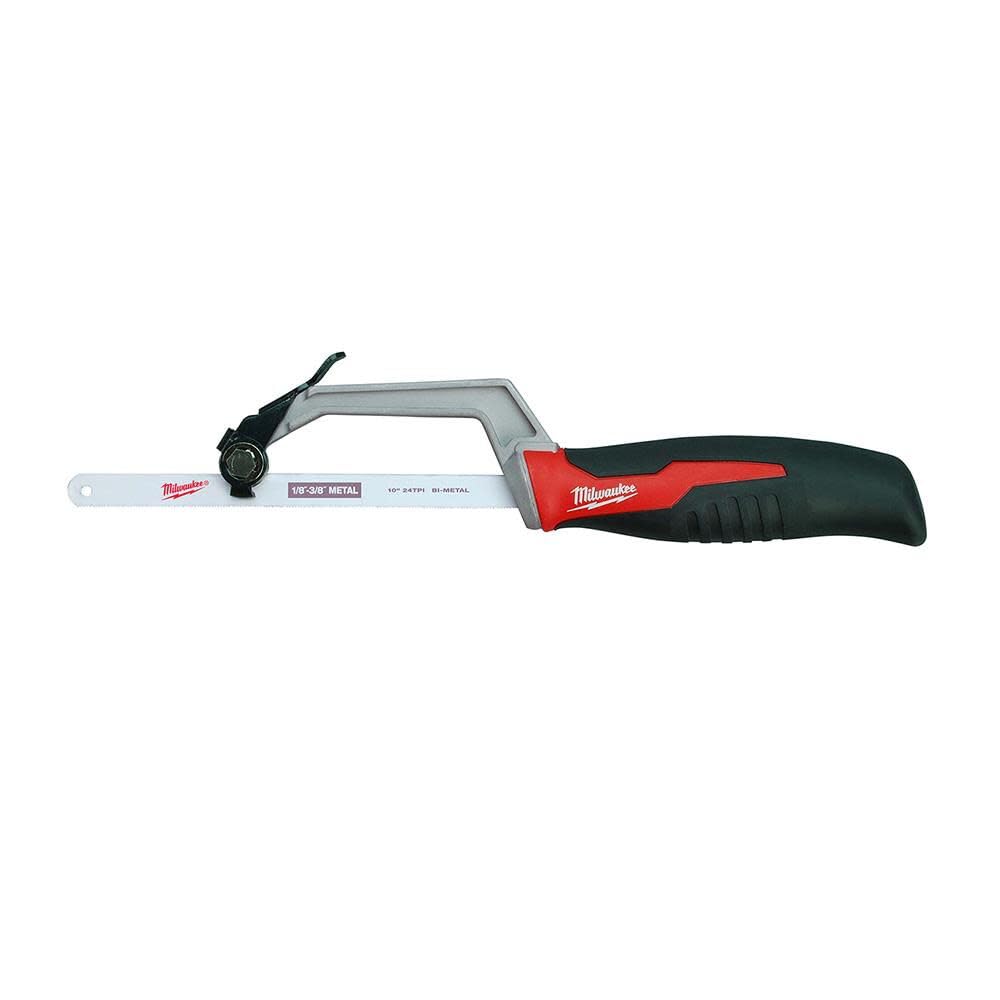 Milwaukee compact hack saw ready for tight-space cuts.