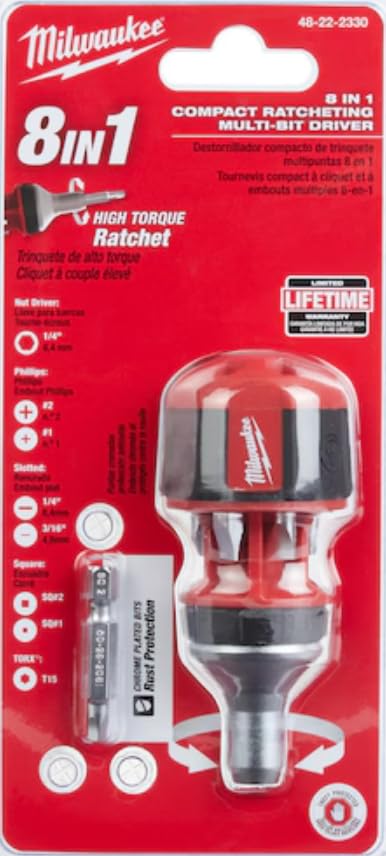 Milwaukee compact ratcheting multi bit driver in hand, easy-to-use tool for tight spaces