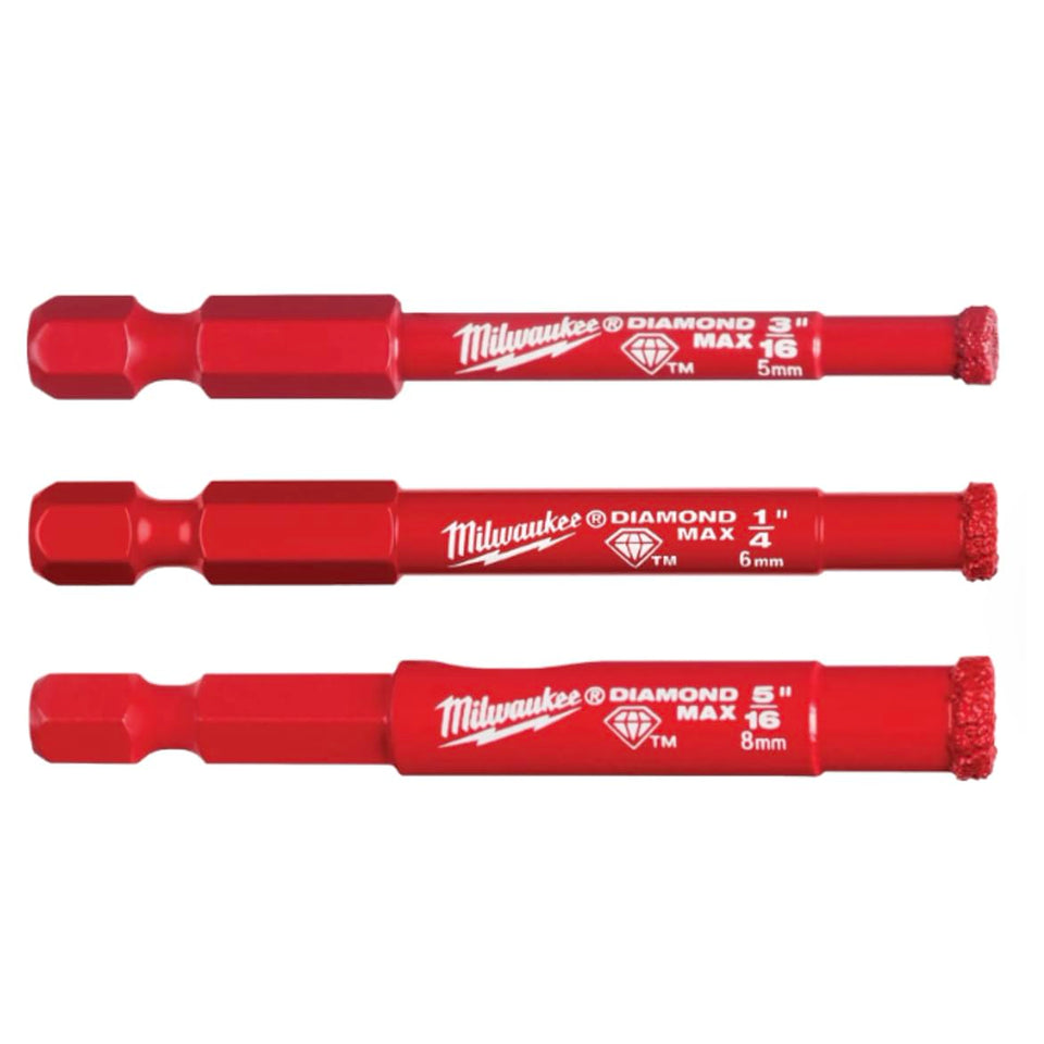 Milwaukee Diamond Max hole saw set designed for hard tile and stone cutting with extended life.