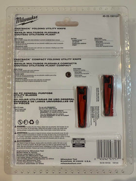 Milwaukee blade change system allows tool-free blade replacement.