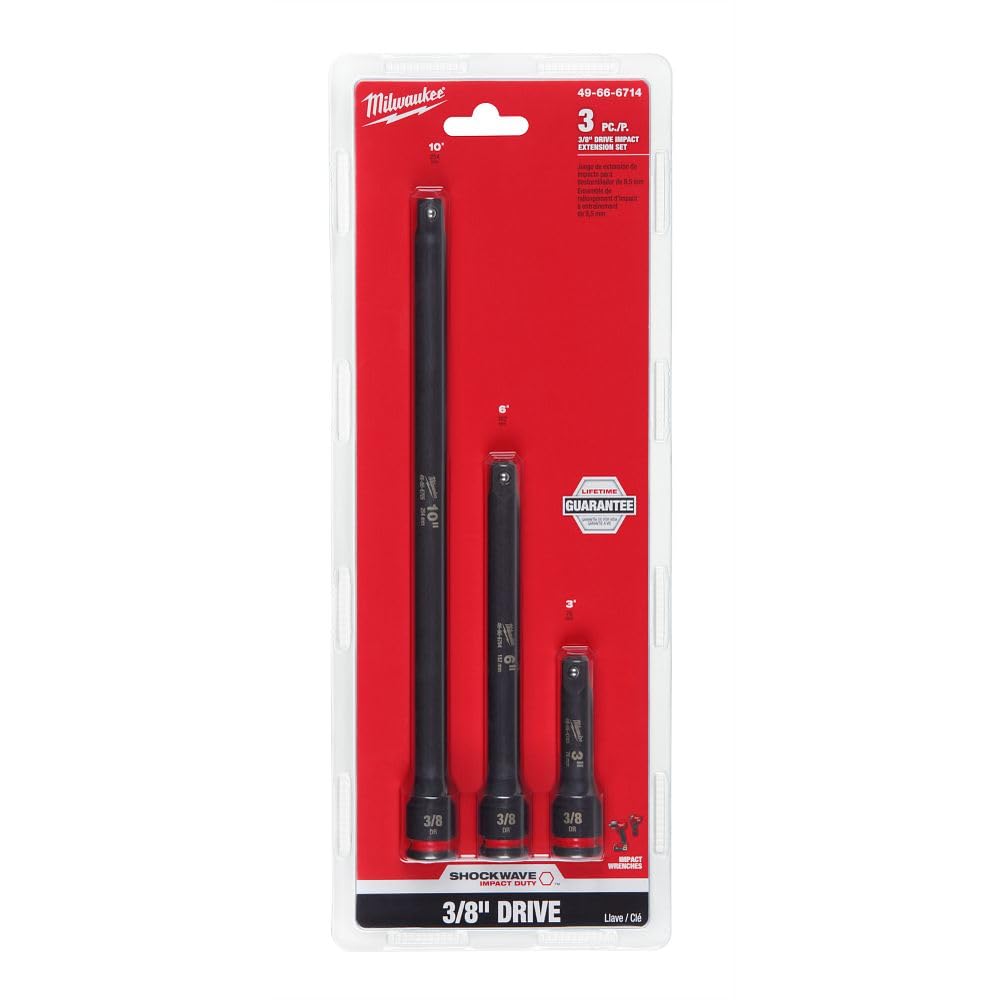 Milwaukee Shockwave IMP Duty 3/8-Dr extensions support repetitive torque in repairs.