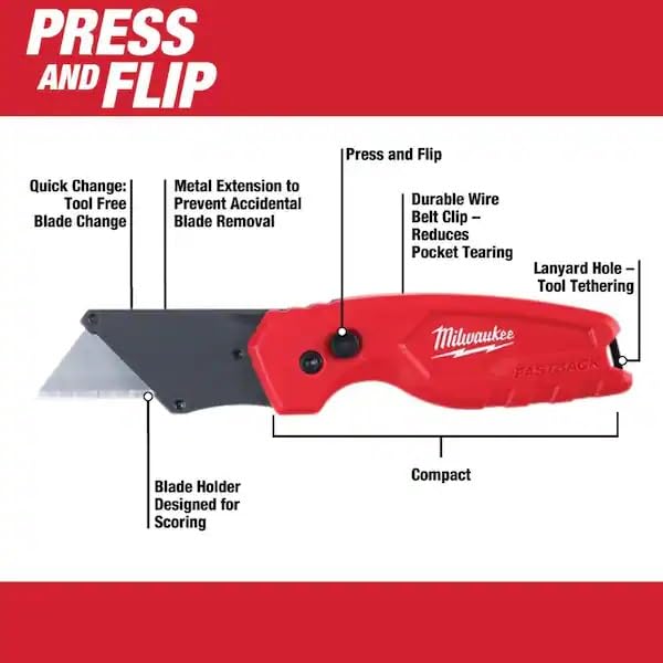 Milwaukee knife with gut hook and wire stripper for versatile tasks.