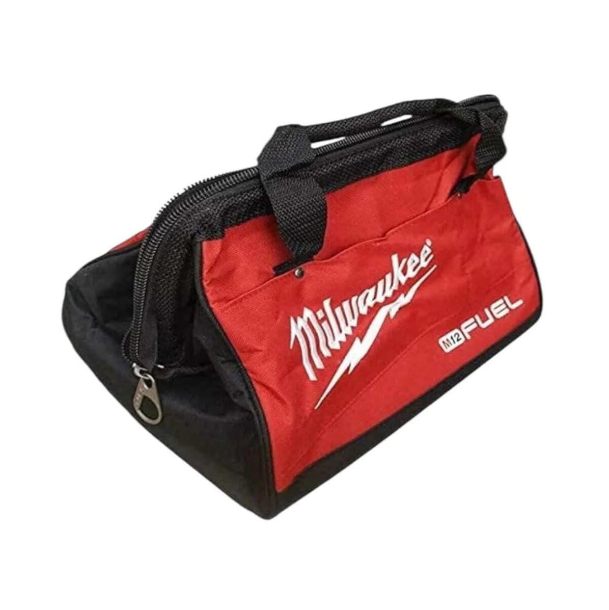Milwaukee Heavy Duty Tool Bag side-pocket secures small parts for easy reach.