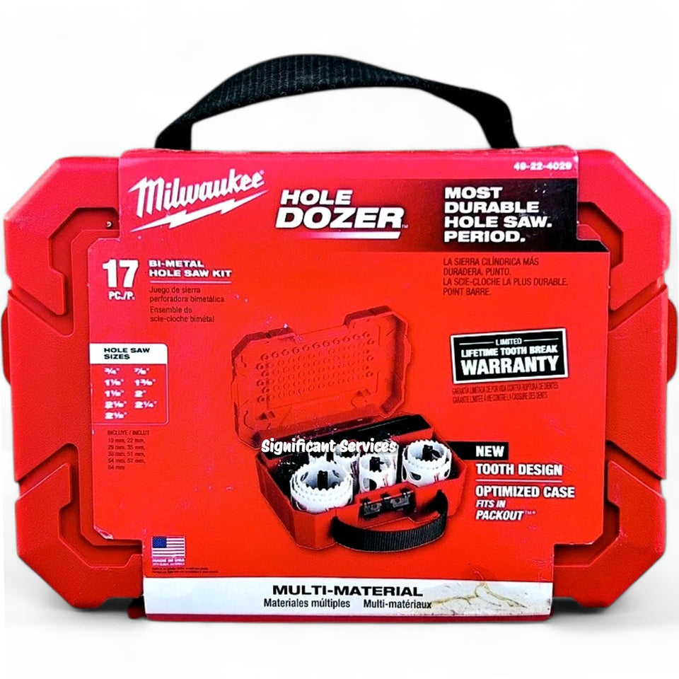 Milwaukee Hole Dozer 17pc set in case for versatile cutting on metal.
