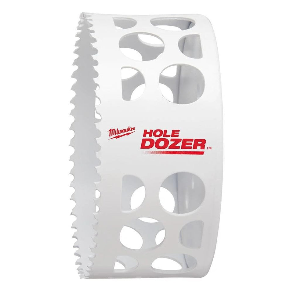 Milwaukee ice hardened hole saw 4-inch cutting metal with extended life.