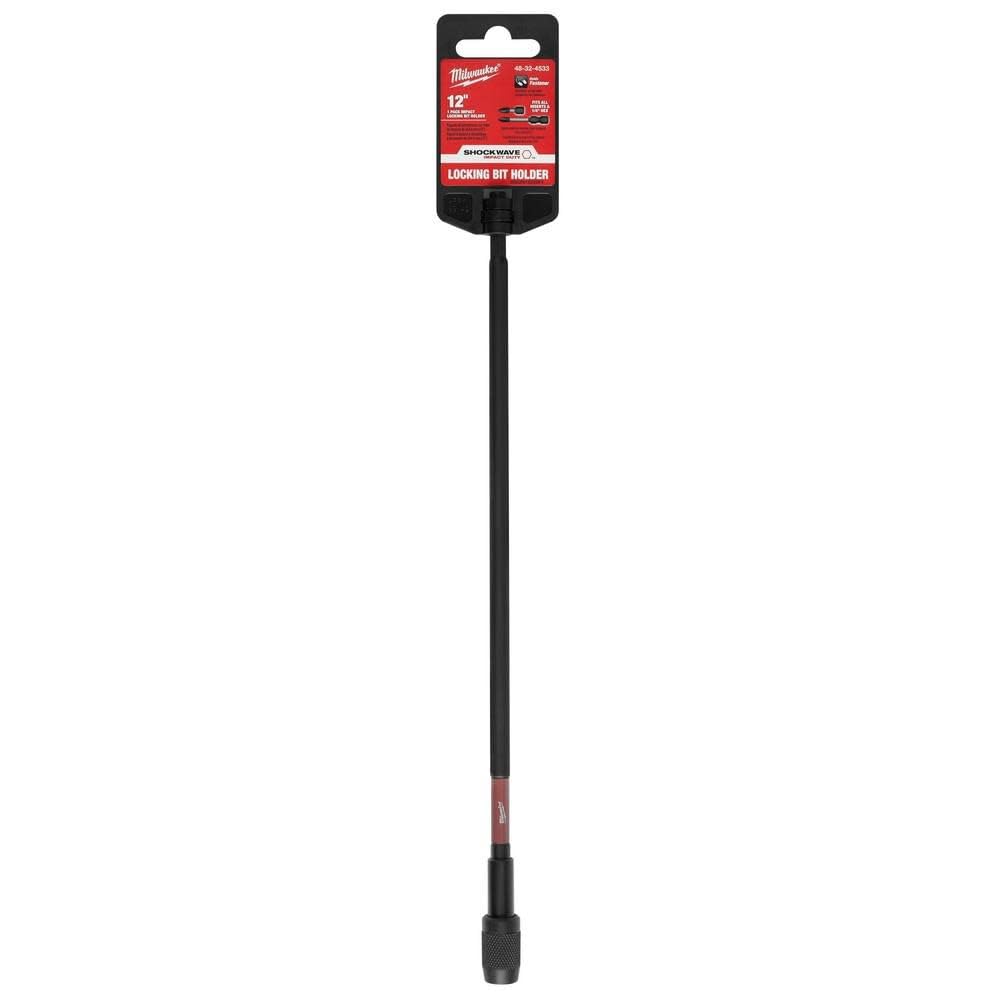 Milwaukee locking bit holder auto-lock enables one-handed bit tip changes.