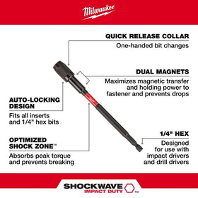 Milwaukee locking bit holder quick-release collar for easy tip swaps.