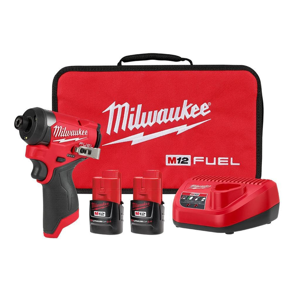 Milwaukee M12 Fuel 1/4 inch hex impact driver in a compact design, ideal for tight spaces.