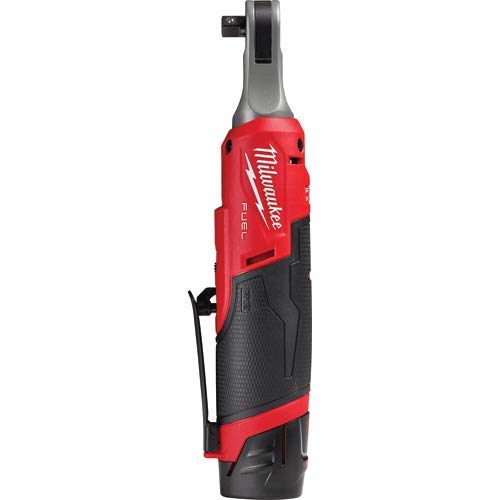 Milwaukee M12 FUEL ratchet kit with case and two batteries ready for portable on-site tasks.