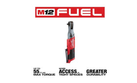 Milwaukee M12 FUEL 3/8 ratchet delivers up to 55 ft-lbs torque.
