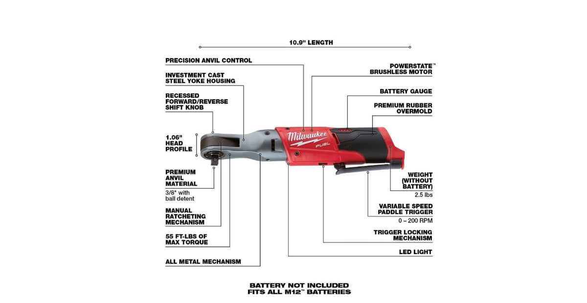 Milwaukee M12 FUEL 3/8 ratchet compact head fits tight spaces.