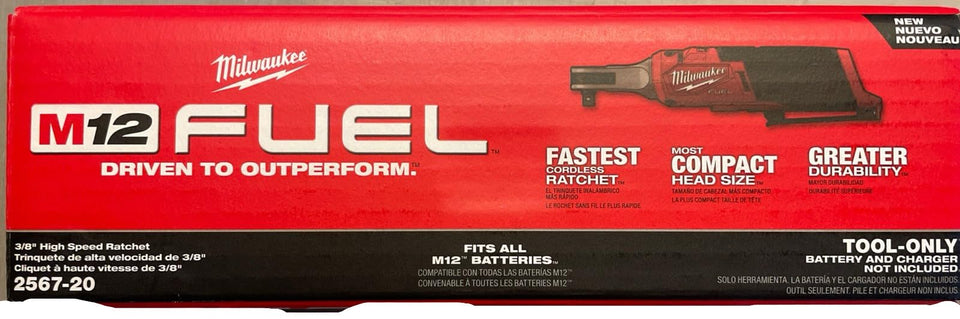 Milwaukee M12 Fuel 3/8-inch high-speed cordless ratchet for quick work in tight spaces.
