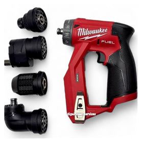 Milwaukee M12 FUEL installation drill with four heads for versatile reach.